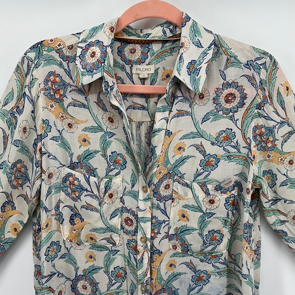 Pilcro Cream and Blue Long Sleeve Button Down Collar Shirt size XSmall - Picture 5 of 11